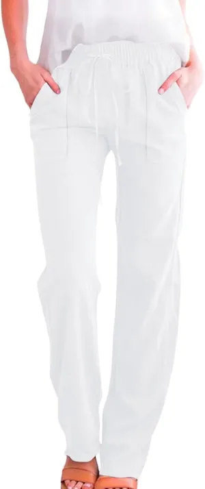 Linen Pants Women 2025 Summer Drawstring Pants Casual Loose Wide Leg Lounge Pants Trousers for Beach Travel Vacation