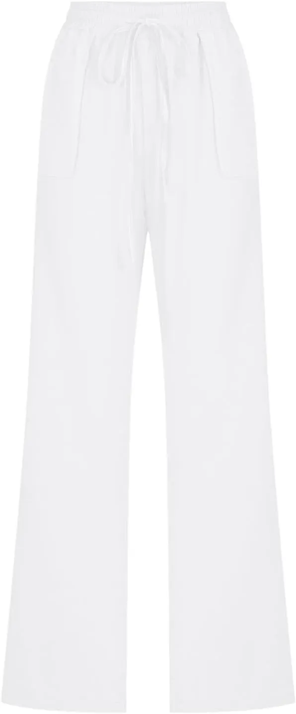 Linen Pants Women 2025 Summer Drawstring Pants Casual Loose Wide Leg Lounge Pants Trousers for Beach Travel Vacation