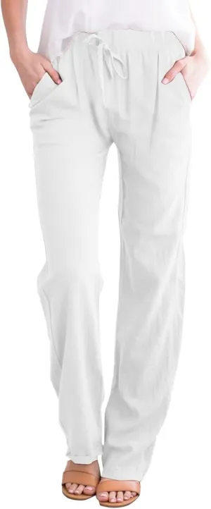 Linen Pants Women Capri Pants Cotton Wide Leg High Waisted Dressy Trousers Loose Business Work Lounge Trousers
