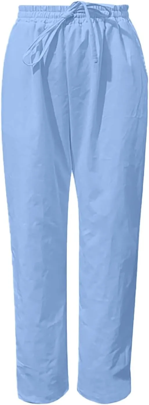 Linen Pants Women Tapered Pant Drawstring Lounge Trousers with Pocket High Waist Pants Beach Wear Summer Clothes