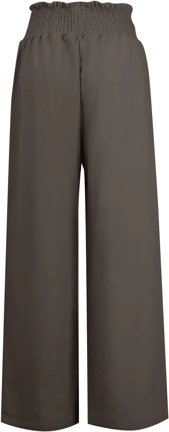 Linen Wide Leg Pants for Women Petite Summer Beach Drawstring Palazzo Flowy Lounging with Pockets Travel Lounge 2024