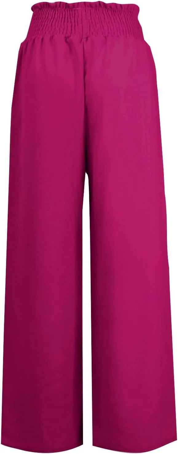 Linen Wide Leg Pants for Women Petite Summer Beach Drawstring Palazzo Flowy Lounging with Pockets Travel Lounge 2024