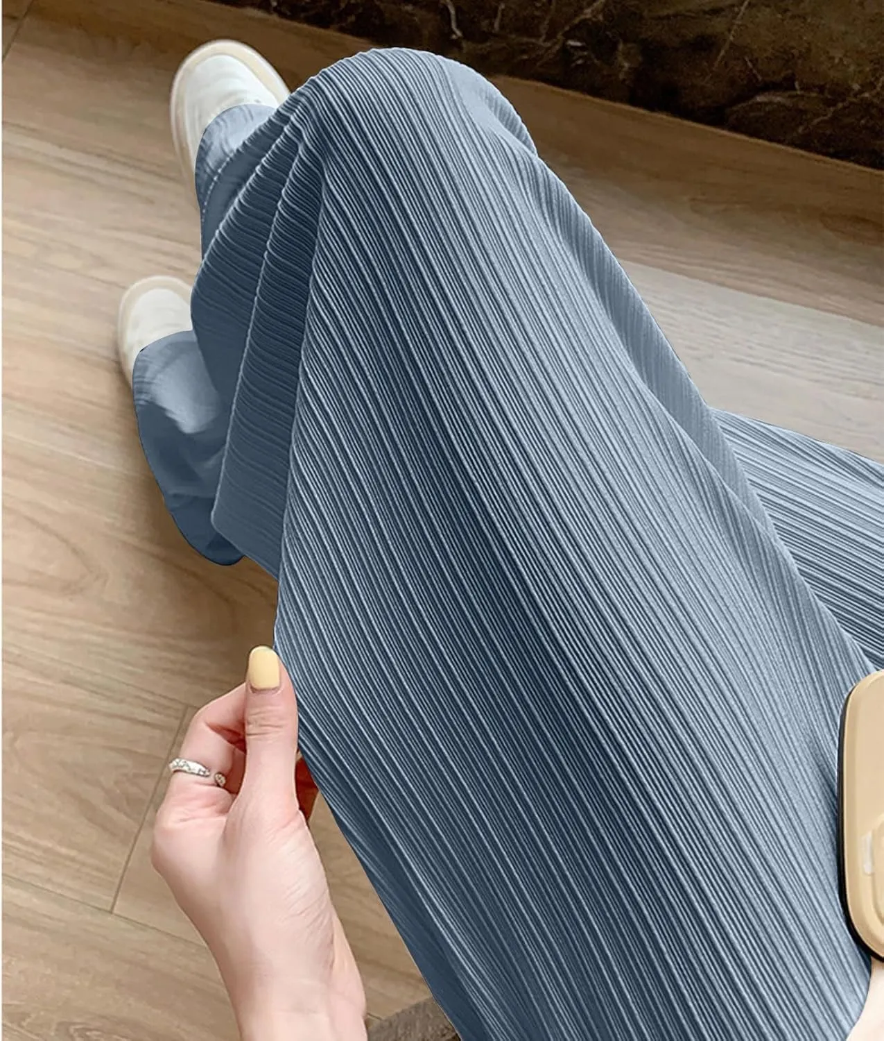 Lmdudan 2025 Women Linen Pants Summer Casual Boho Loose Wide Leg Palazzo Pants Smocked High Waist Flowy Beach Yoga Trousers