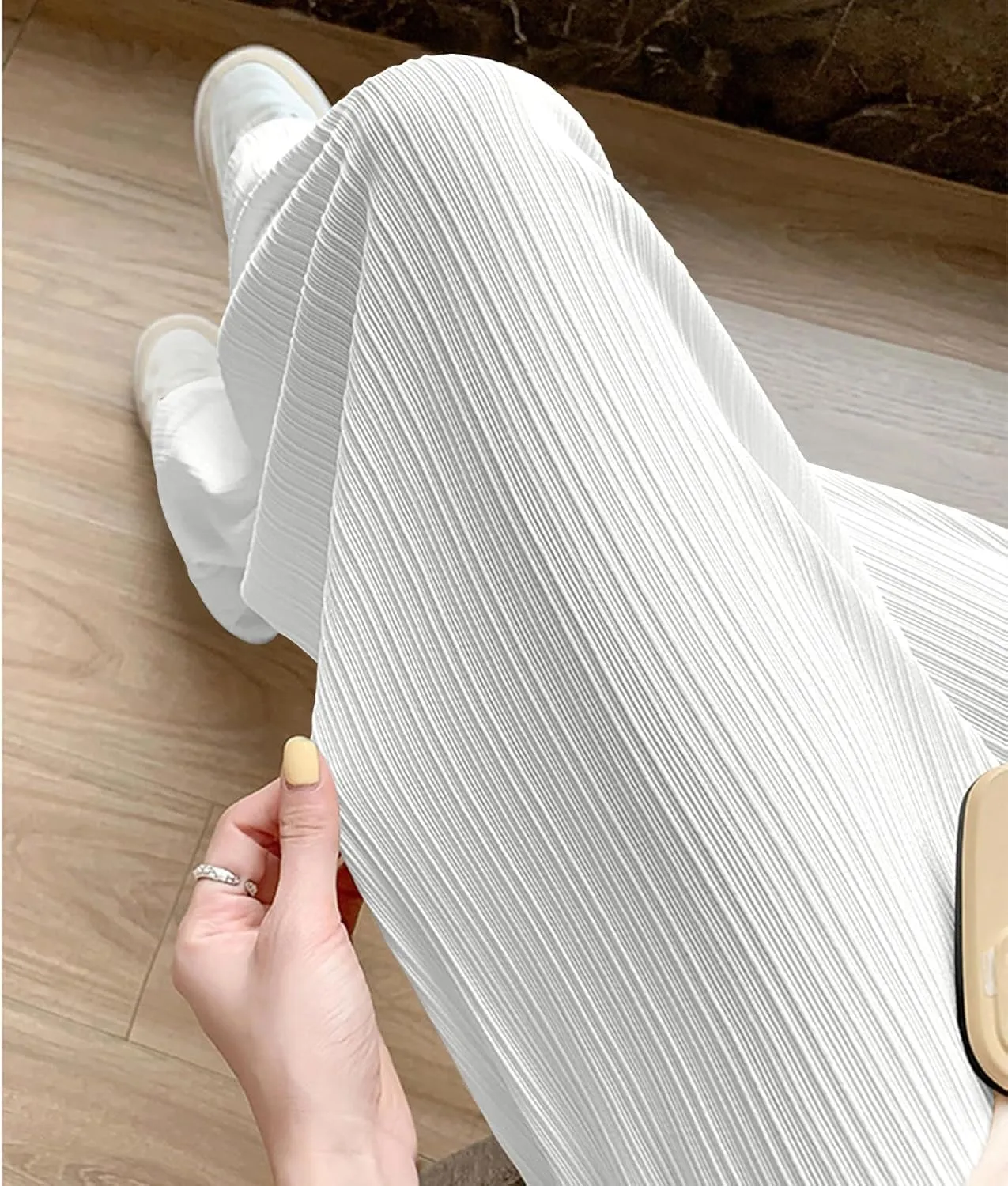 Lmdudan 2025 Women Linen Pants Summer Casual Boho Loose Wide Leg Palazzo Pants Smocked High Waist Flowy Beach Yoga Trousers