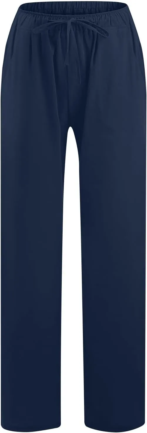 Lmdudan 2025 Womens Casual Linen High Waist Pants Drawstring Loose Fit Summer Pants Comfy Dressy Trousers with Pockets