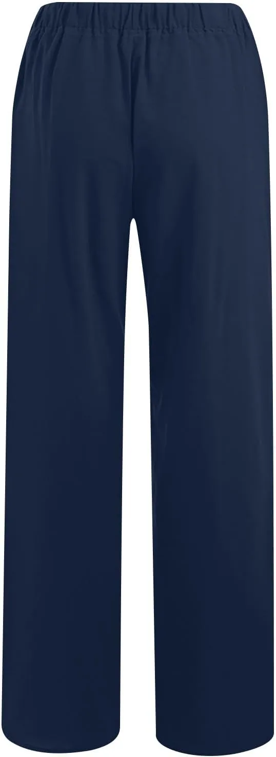 Lmdudan 2025 Womens Casual Linen High Waist Pants Drawstring Loose Fit Summer Pants Comfy Dressy Trousers with Pockets