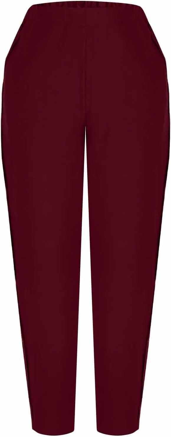 Lmdudan 2025 Womens Casual Linen Pants High Waist Summer Boho Beach Pants Lounge Pant Trousers with Pockets Vacation Outfits