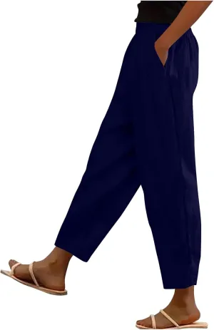 Lmdudan Women Cotton Linen Pants Elastic Waist Straight Leg Casual Pant 2025 Summer Lightweight Trousers Vacation Outfits