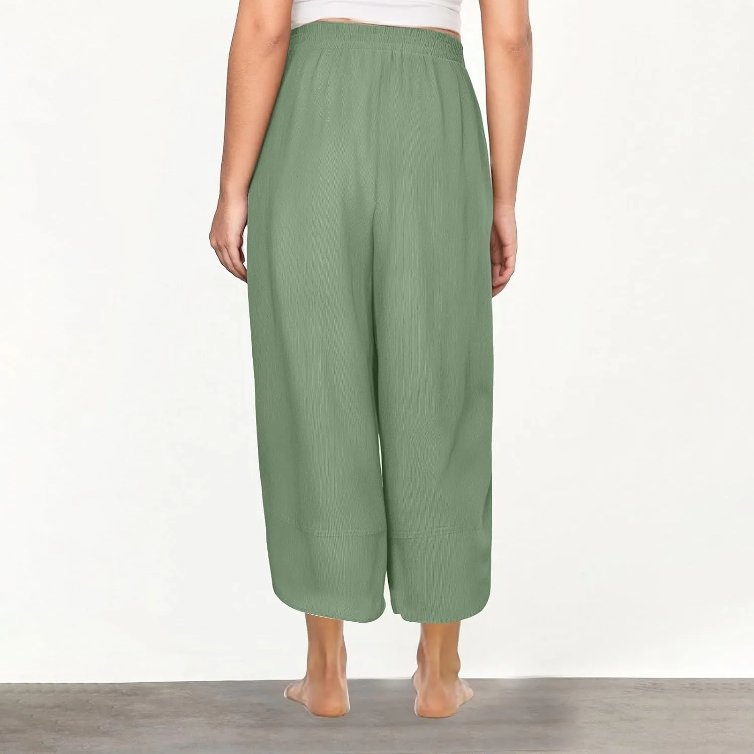 Lmdudan Womens Baggy Wide Leg Pants Casual Elastic Waisted Palazzo Pants with Pockets 2025 Summer Lightweight Capri Trousers