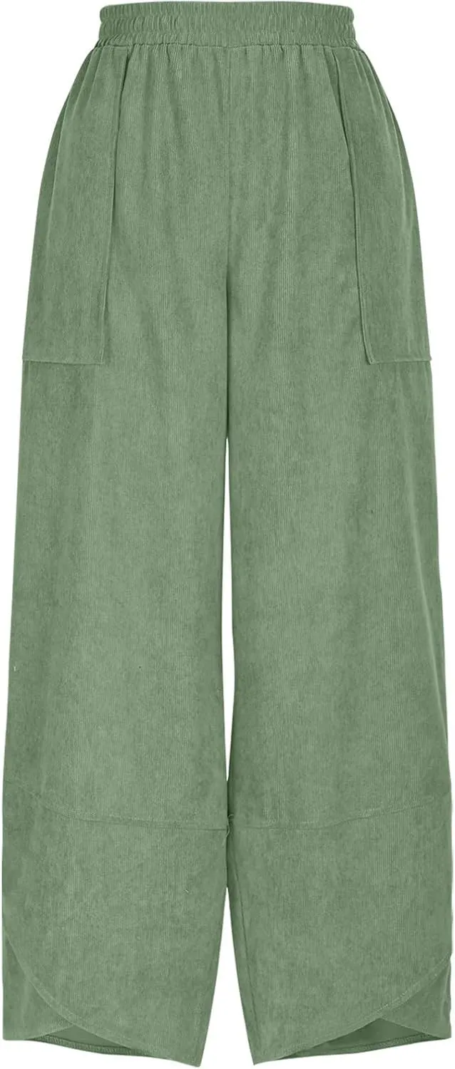Lmdudan Womens Baggy Wide Leg Pants Casual Elastic Waisted Palazzo Pants with Pockets 2025 Summer Lightweight Capri Trousers