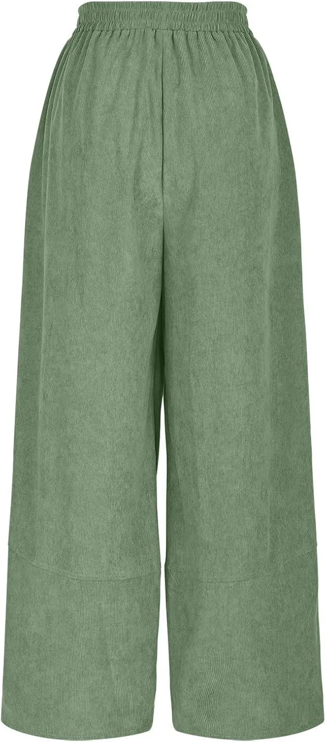 Lmdudan Womens Baggy Wide Leg Pants Casual Elastic Waisted Palazzo Pants with Pockets 2025 Summer Lightweight Capri Trousers