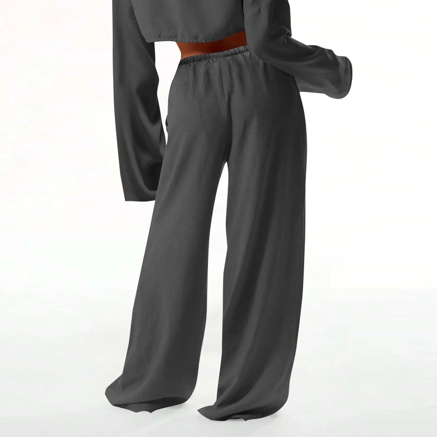Lmdudan Women's Cotton Linen Sweatpants Drawstring Wide Leg Baggy Pants 2025 Summer Loose Comfy Trousers with Pockets