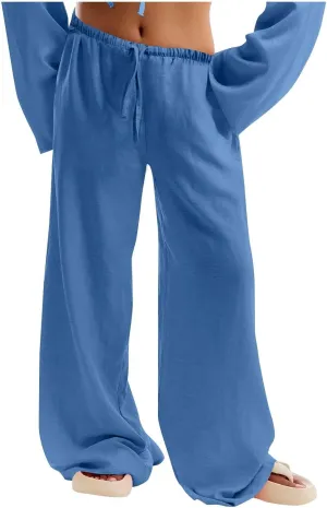 Lmdudan Women's Cotton Linen Sweatpants Drawstring Wide Leg Baggy Pants 2025 Summer Loose Comfy Trousers with Pockets