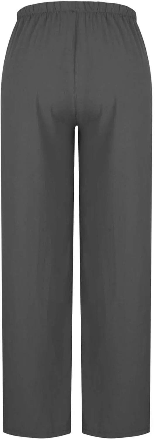 Lmdudan Women's Cotton Linen Sweatpants Drawstring Wide Leg Baggy Pants 2025 Summer Loose Comfy Trousers with Pockets