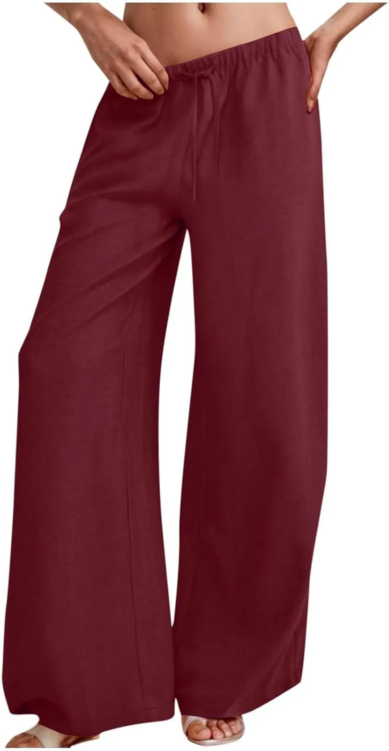 Lmdudan Women's Cotton Linen Sweatpants Drawstring Wide Leg Baggy Pants 2025 Summer Loose Comfy Trousers with Pockets