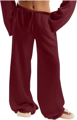Lmdudan Women's Cotton Linen Sweatpants Drawstring Wide Leg Baggy Pants 2025 Summer Loose Comfy Trousers with Pockets