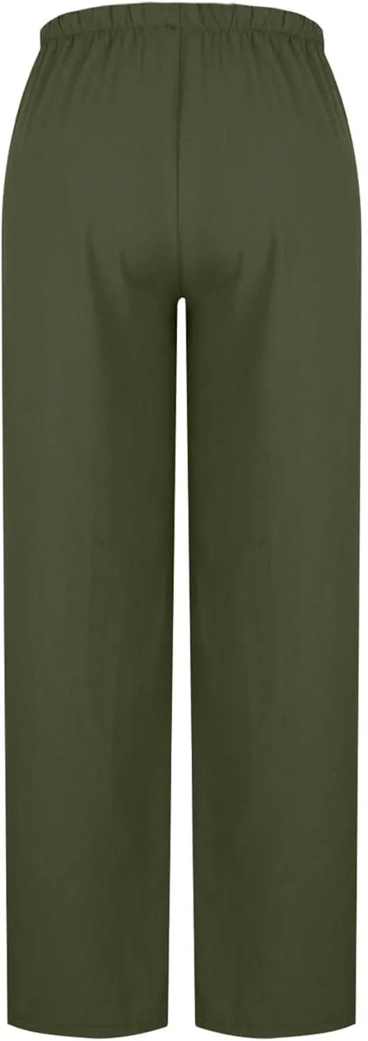 Lmdudan Women's Cotton Linen Sweatpants Drawstring Wide Leg Baggy Pants 2025 Summer Loose Comfy Trousers with Pockets