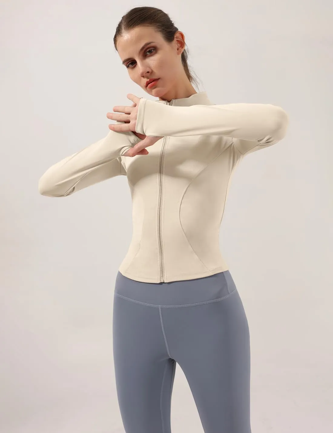 Locachy Women's Lightweight Stretchy Workout Full Zip Running Track Jacket with Thumb Holes