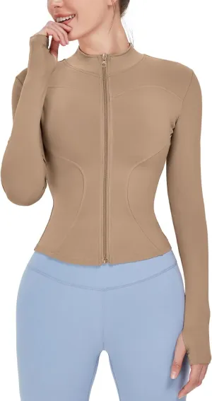 Locachy Women's Lightweight Stretchy Workout Full Zip Running Track Jacket with Thumb Holes