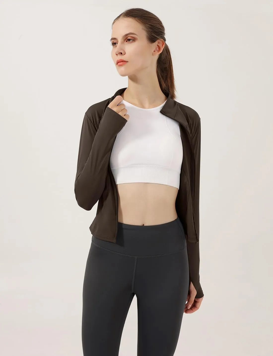 Locachy Women's Lightweight Stretchy Workout Full Zip Running Track Jacket with Thumb Holes