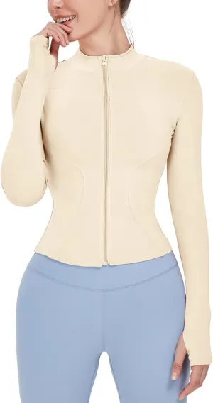 Locachy Women's Lightweight Stretchy Workout Full Zip Running Track Jacket with Thumb Holes