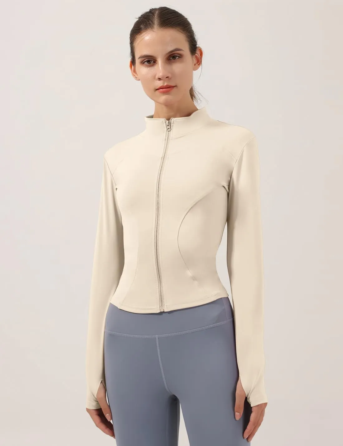 Locachy Women's Lightweight Stretchy Workout Full Zip Running Track Jacket with Thumb Holes