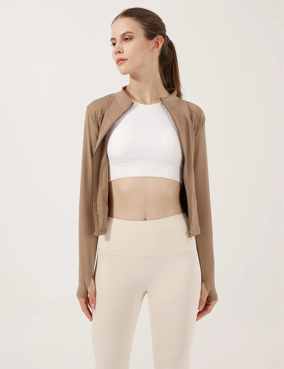 Locachy Women's Lightweight Stretchy Workout Full Zip Running Track Jacket with Thumb Holes