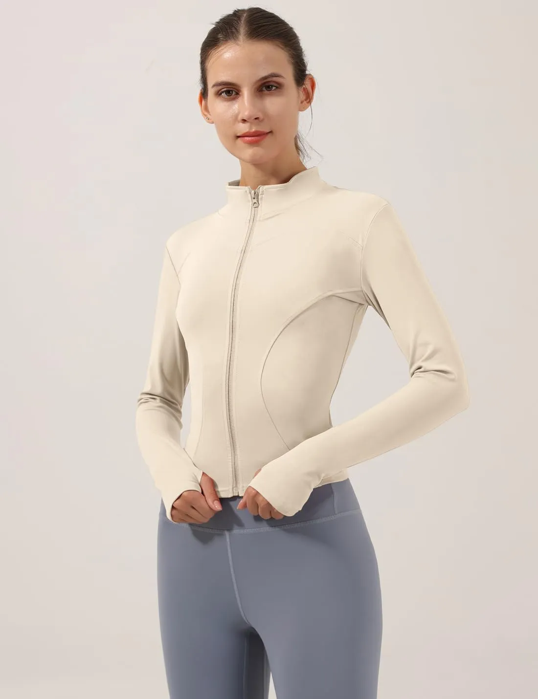Locachy Women's Lightweight Stretchy Workout Full Zip Running Track Jacket with Thumb Holes
