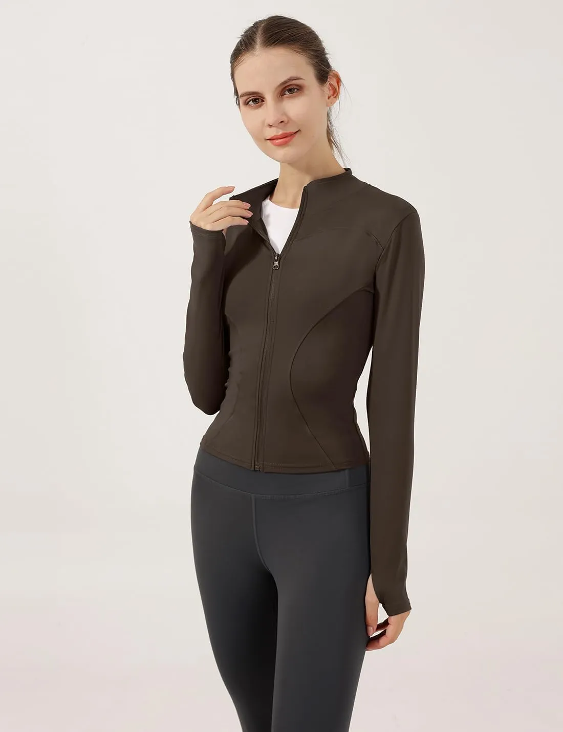 Locachy Women's Lightweight Stretchy Workout Full Zip Running Track Jacket with Thumb Holes