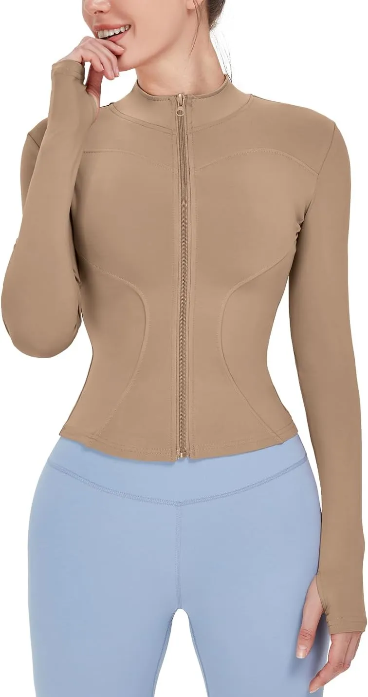 Locachy Women's Lightweight Stretchy Workout Full Zip Running Track Jacket with Thumb Holes