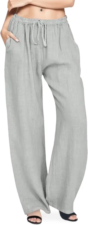 Loose Fitting Summer Pants For Women Trousers Pants Work Trendy Linen Wide Leg Drawstring Lounge Beach Sweatpants