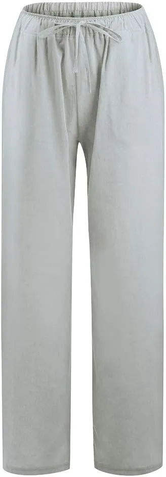 Loose Fitting Summer Pants For Women Trousers Pants Work Trendy Linen Wide Leg Drawstring Lounge Beach Sweatpants