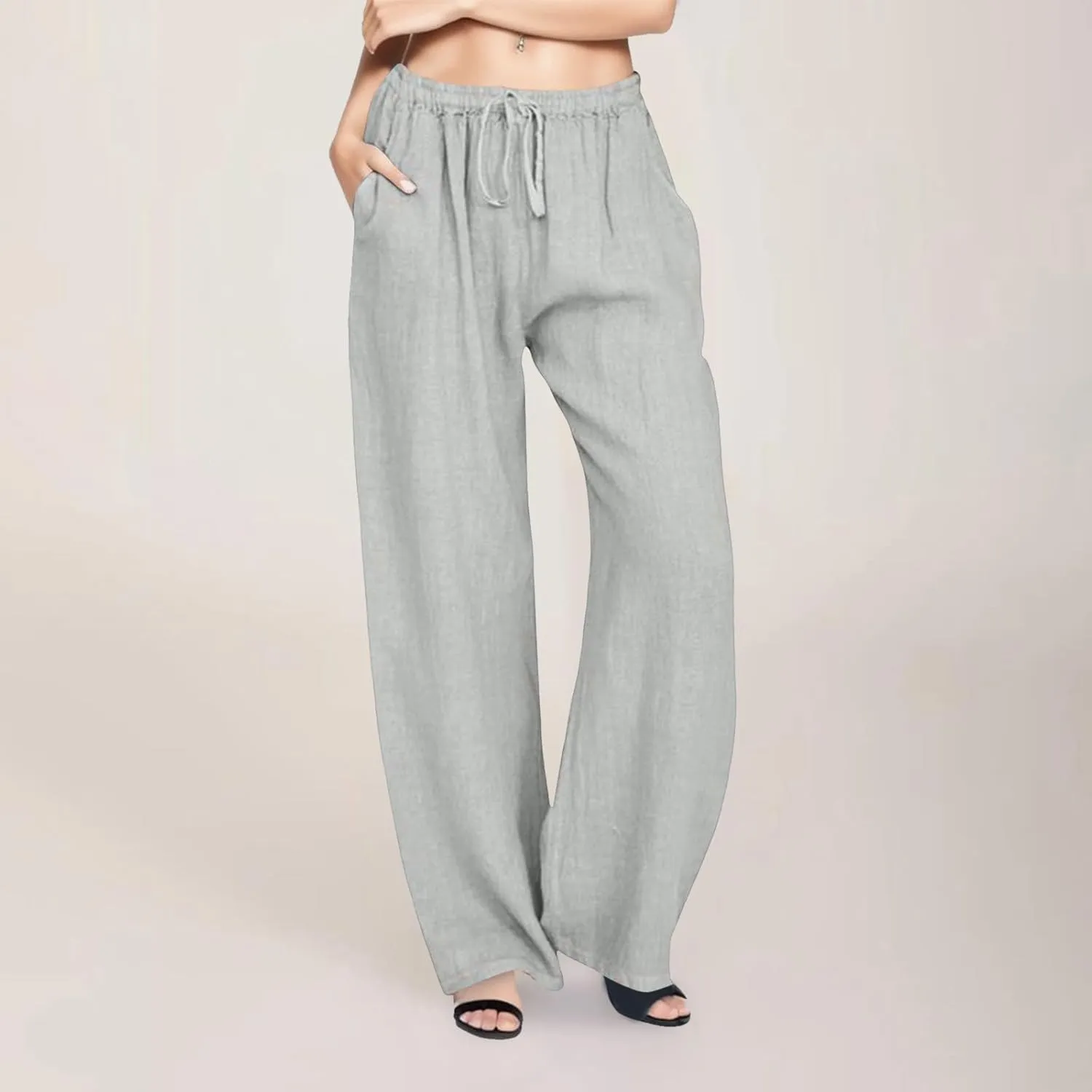 Loose Fitting Summer Pants For Women Trousers Pants Work Trendy Linen Wide Leg Drawstring Lounge Beach Sweatpants
