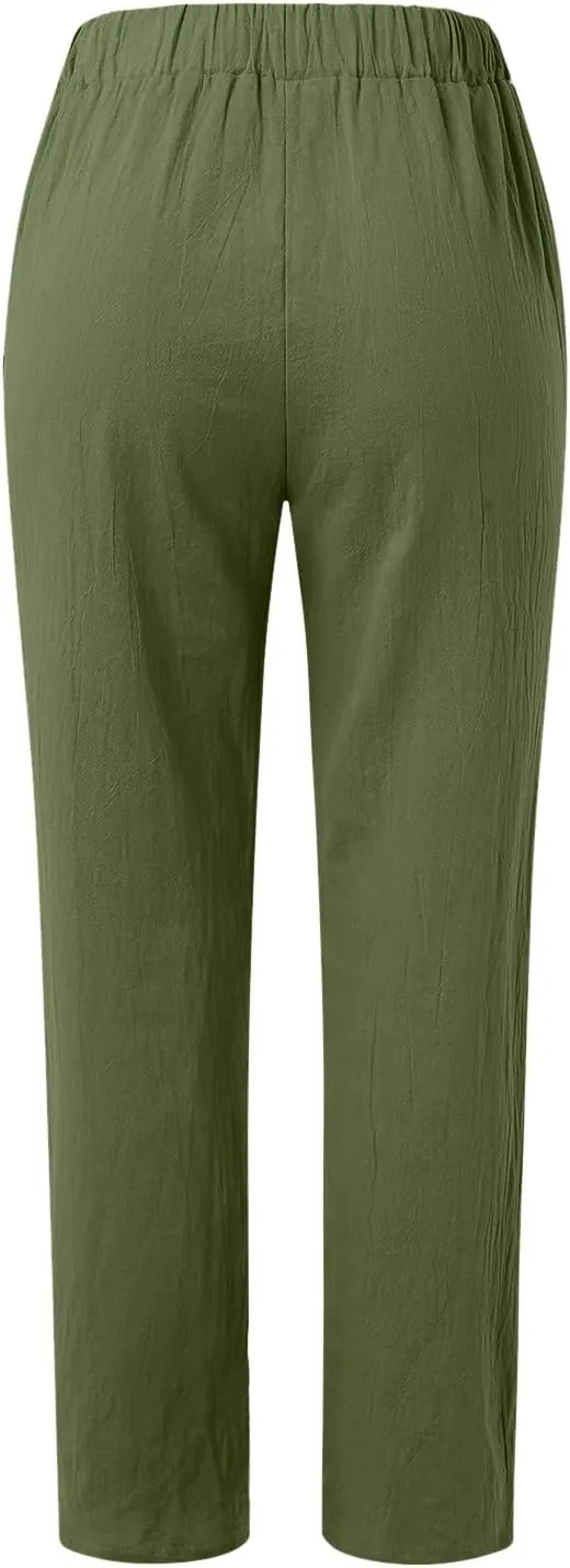 Loose Trousers For Women High Waisted Wide Leg Pants Linen Pants Summer Boho Dressy Ankle Cropped Pant Baggy Capris