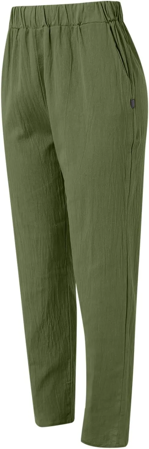 Loose Trousers For Women High Waisted Wide Leg Pants Linen Pants Summer Boho Dressy Ankle Cropped Pant Baggy Capris