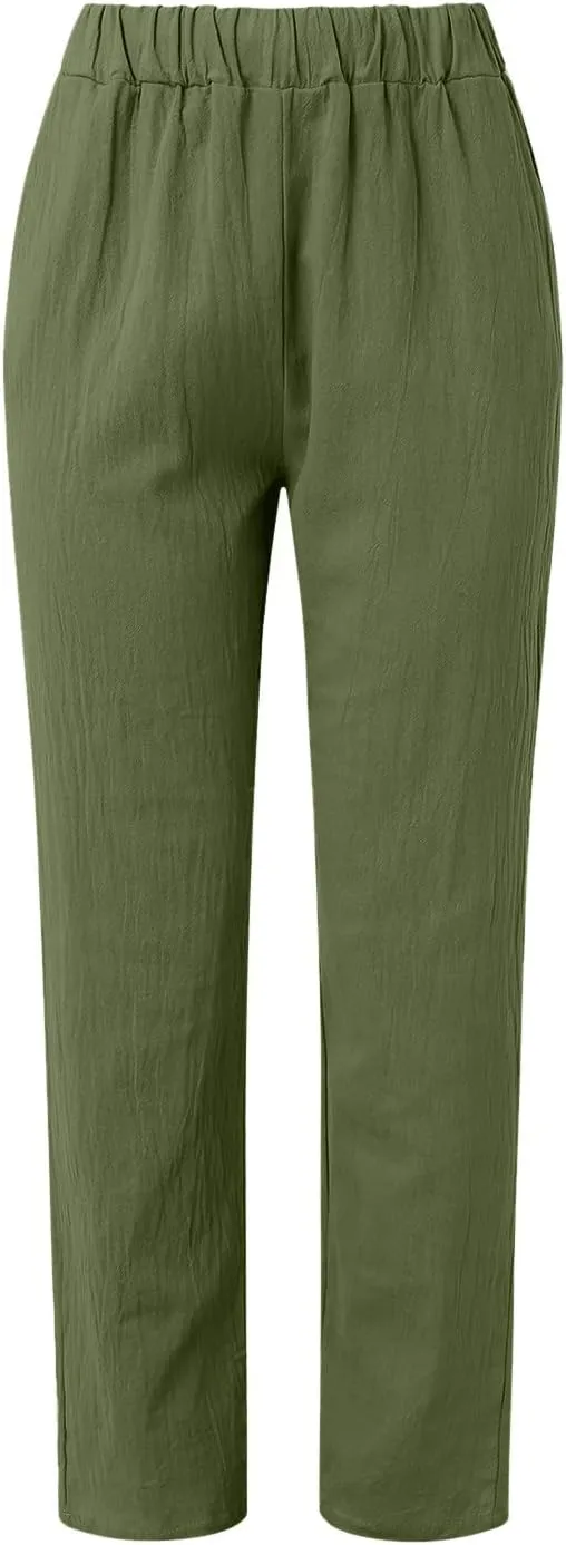 Loose Trousers For Women High Waisted Wide Leg Pants Linen Pants Summer Boho Dressy Ankle Cropped Pant Baggy Capris