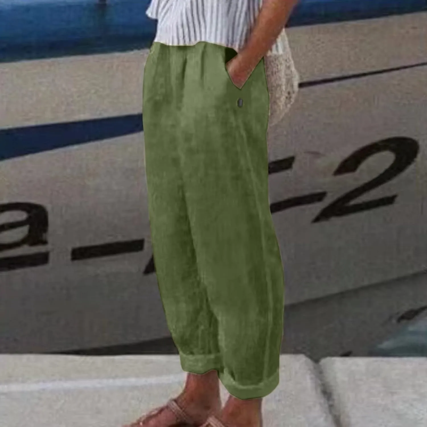 Loose Trousers For Women High Waisted Wide Leg Pants Linen Pants Summer Boho Dressy Ankle Cropped Pant Baggy Capris