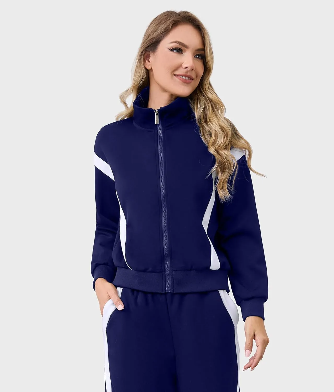 Lounge Sets for Women Sweatsuits 2 Piece Outfits Zip Up Sweatshirt Striped Wide Leg Sweatpants Tracksuit Matching Set