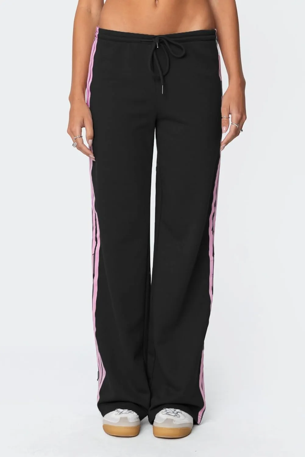 Luckinbaby Women Side Striped Track Pants Elastic Waist Wide Leg Sweatpants Contrast Stripes Drawstring Baggy Joggers