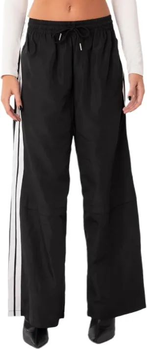 Luckinbaby Women Side Striped Track Pants Elastic Waist Wide Leg Sweatpants Contrast Stripes Drawstring Baggy Joggers