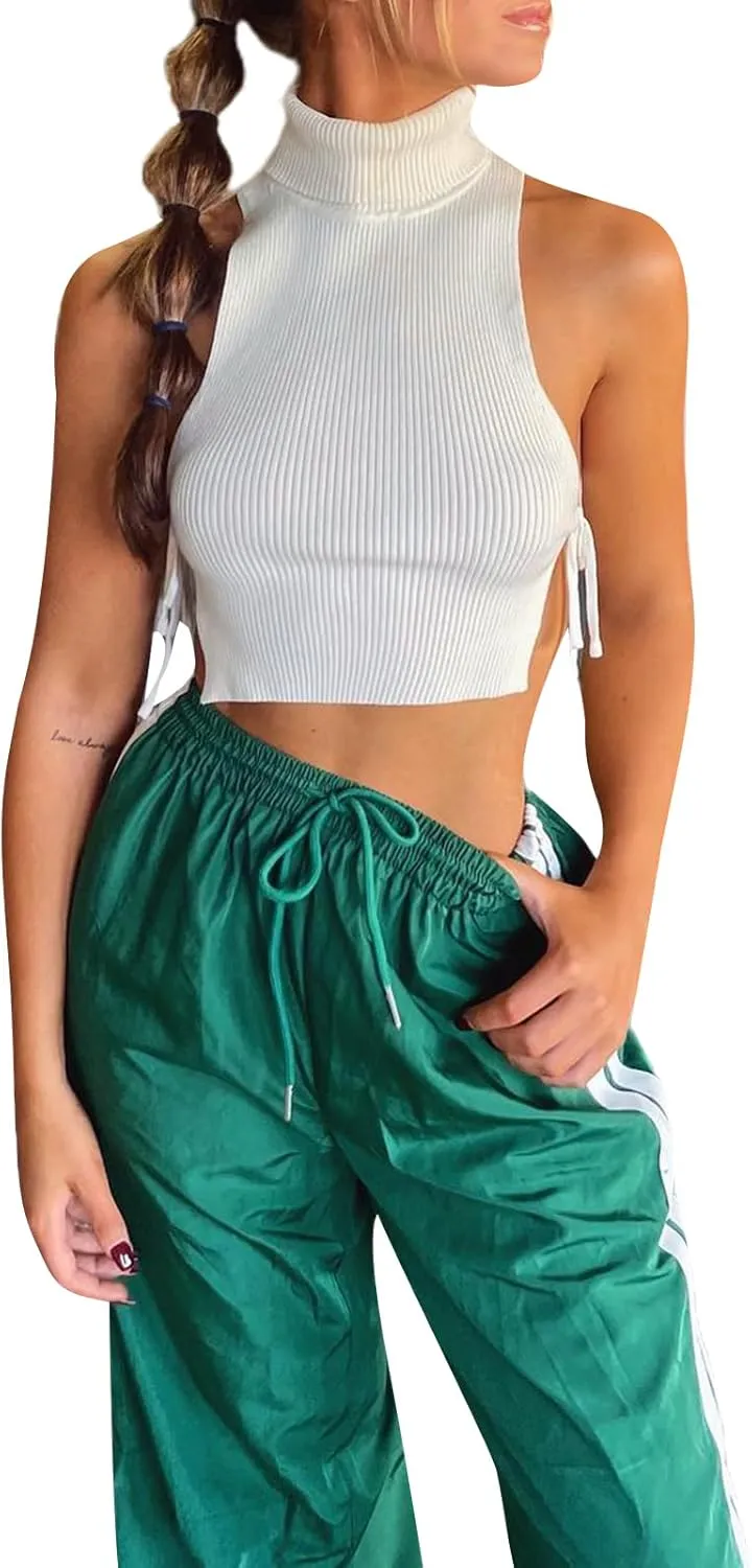 Luckinbaby Women Side Striped Track Pants Elastic Waist Wide Leg Sweatpants Contrast Stripes Drawstring Baggy Joggers