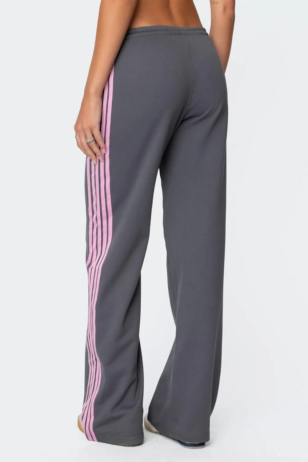 Luckinbaby Women Side Striped Track Pants Elastic Waist Wide Leg Sweatpants Contrast Stripes Drawstring Baggy Joggers