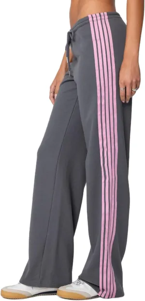 Luckinbaby Women Side Striped Track Pants Elastic Waist Wide Leg Sweatpants Contrast Stripes Drawstring Baggy Joggers