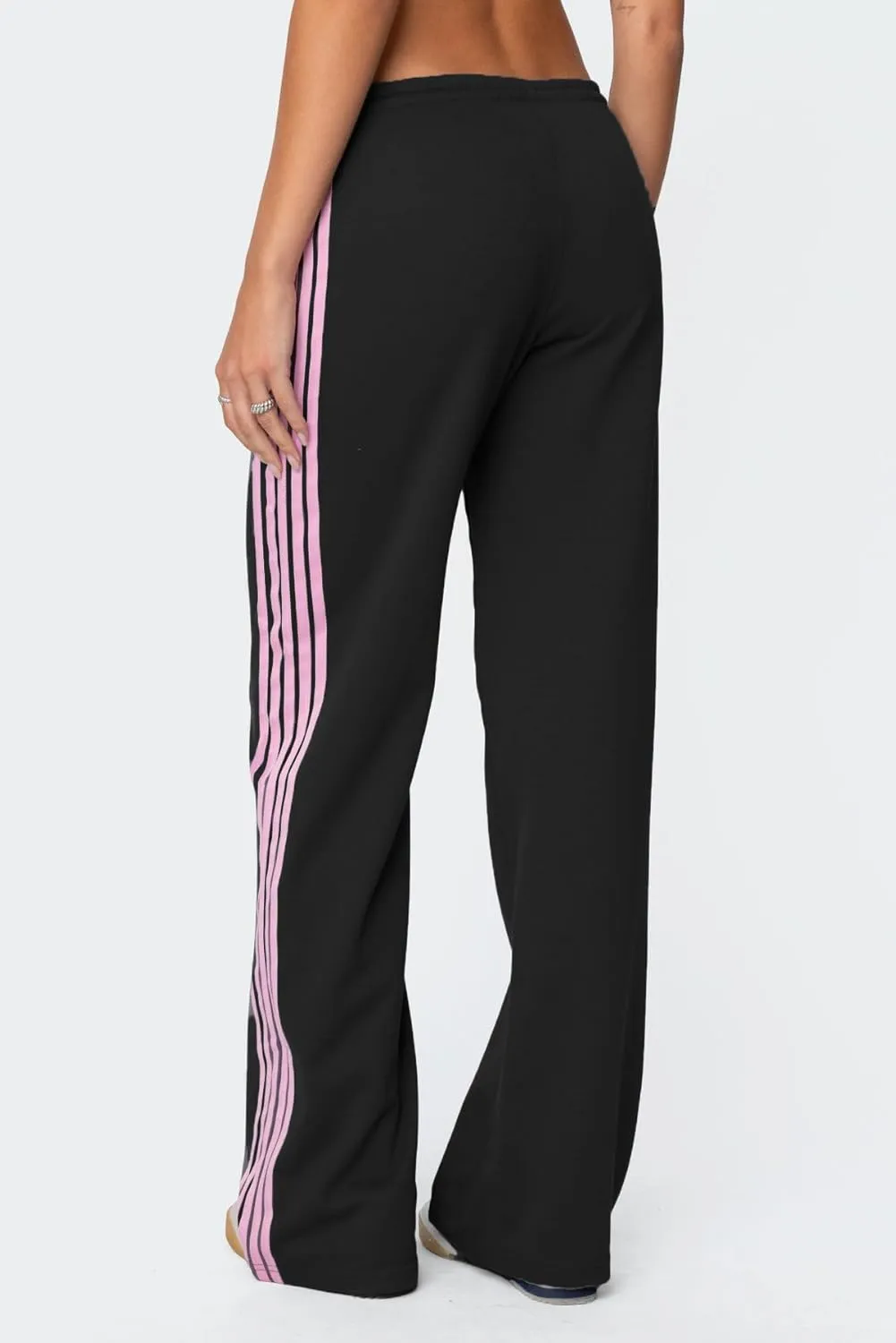 Luckinbaby Women Side Striped Track Pants Elastic Waist Wide Leg Sweatpants Contrast Stripes Drawstring Baggy Joggers