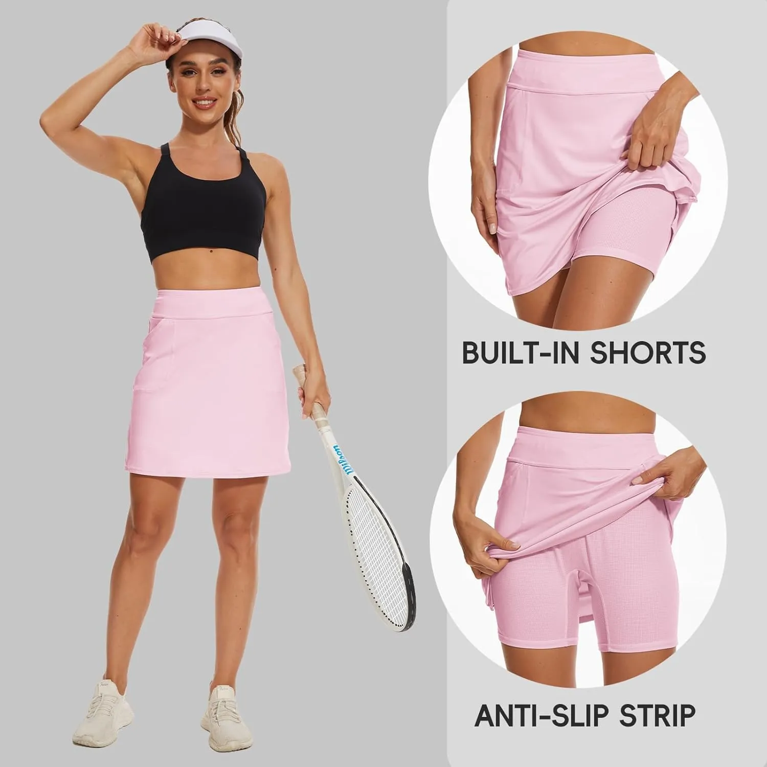 M MOTEEPI Skorts Skirts for Women 18" Athletic Golf Skort with Pockets Casual Dressy High Waist