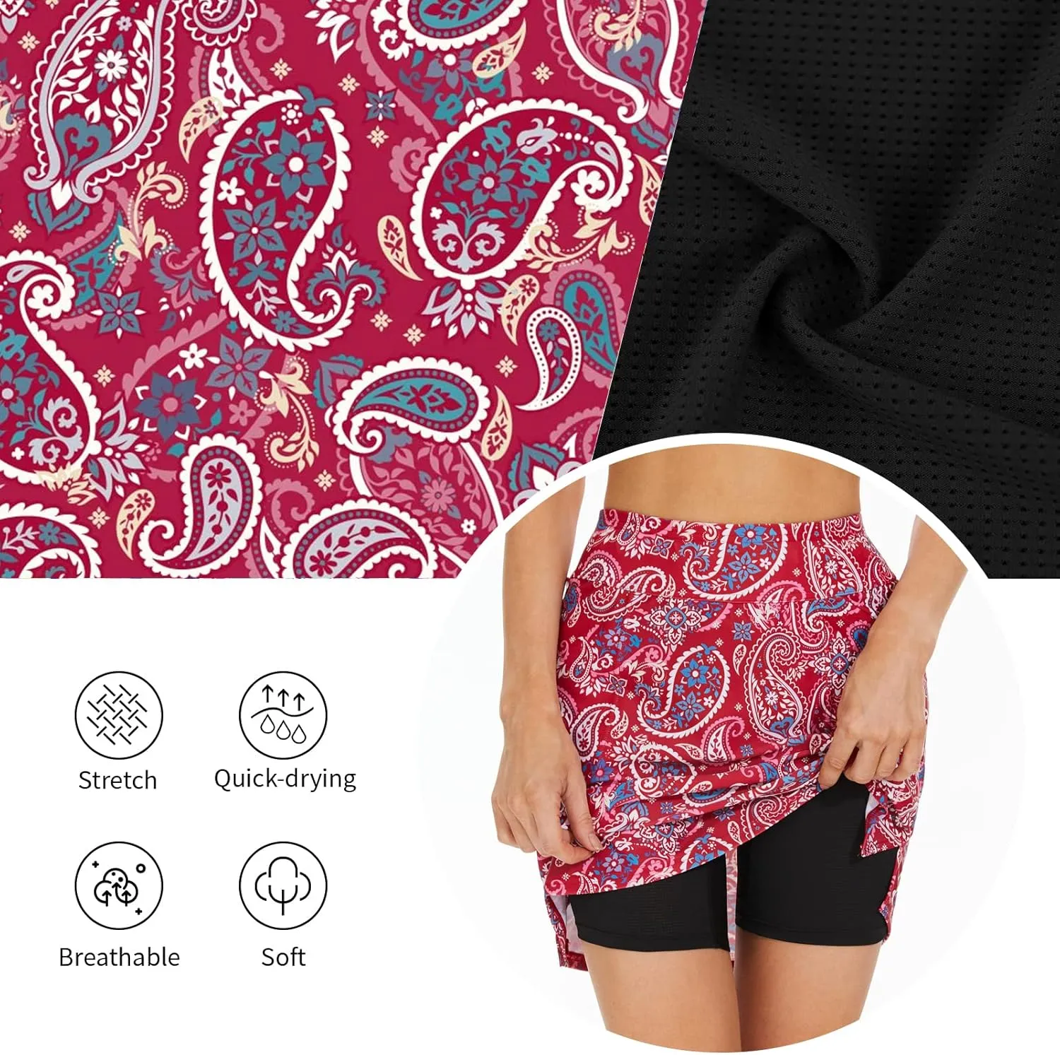 M MOTEEPI Skorts Skirts for Women 18" Athletic Golf Skort with Pockets Casual Dressy High Waist