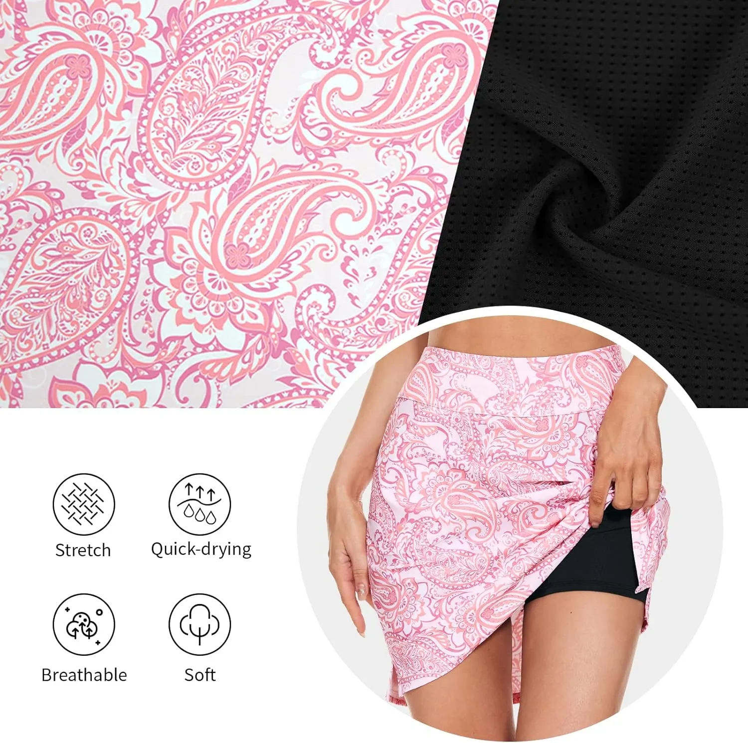 M MOTEEPI Skorts Skirts for Women 18" Athletic Golf Skort with Pockets Casual Dressy High Waist
