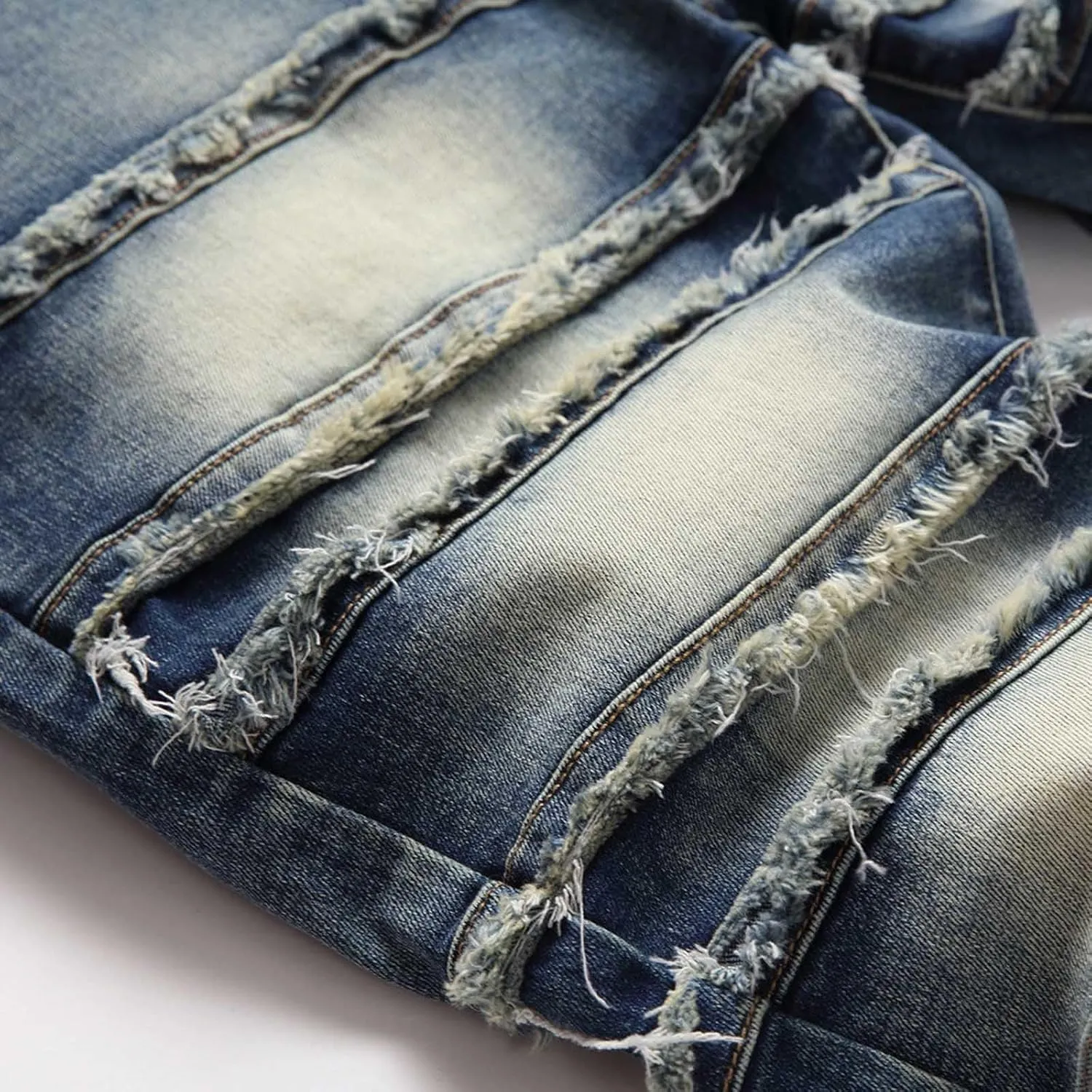 Men Ripped Jeans, Distressed Destroyed Slim Fit Straight Leg Trousers, Holes Hip Hop Biker Ripped Hole Denim Pants