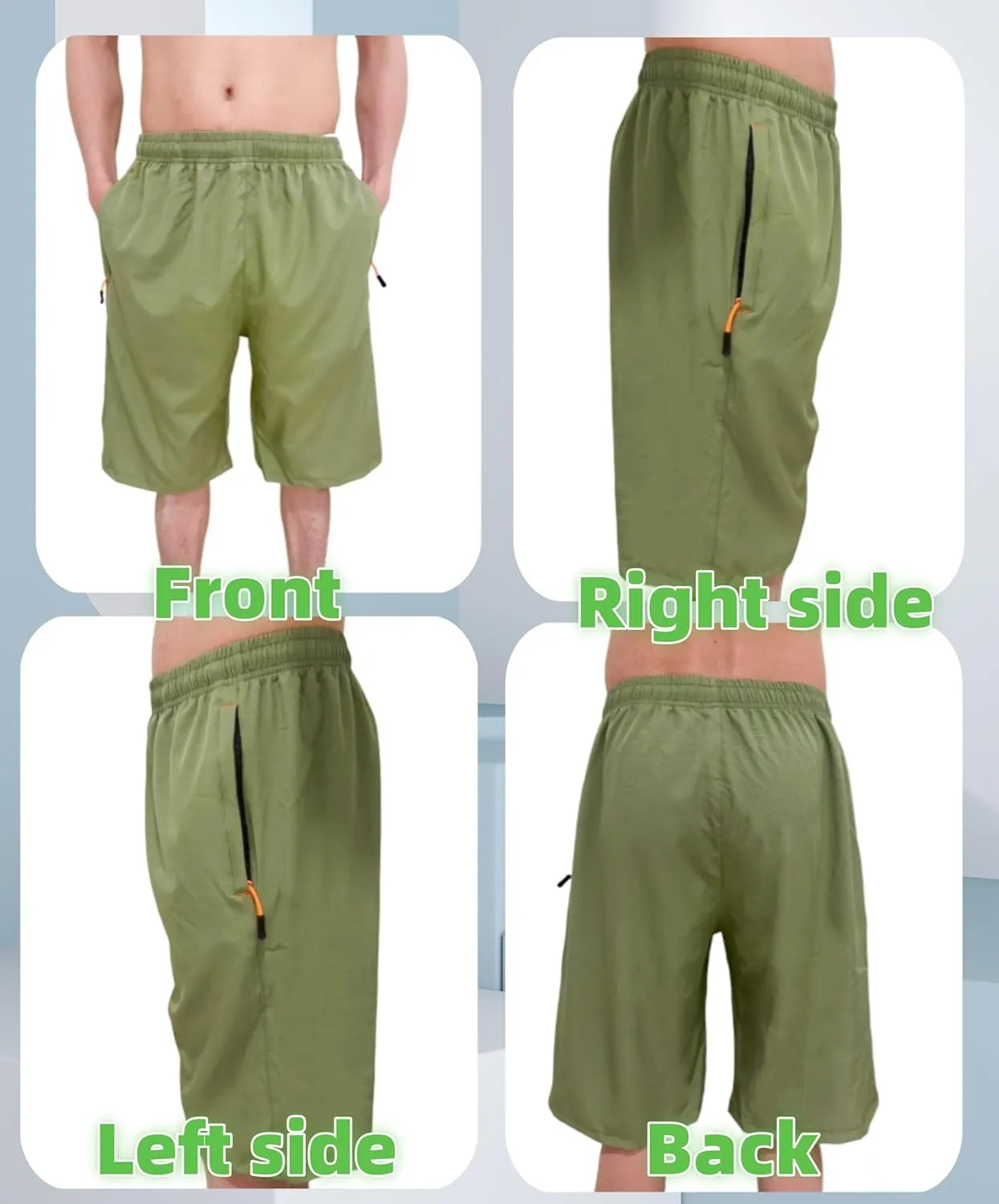 Men's Athletic Running Workout Shorts 11 inches Swim Trunks with Ziper Pockets Quick Dry Lightweight