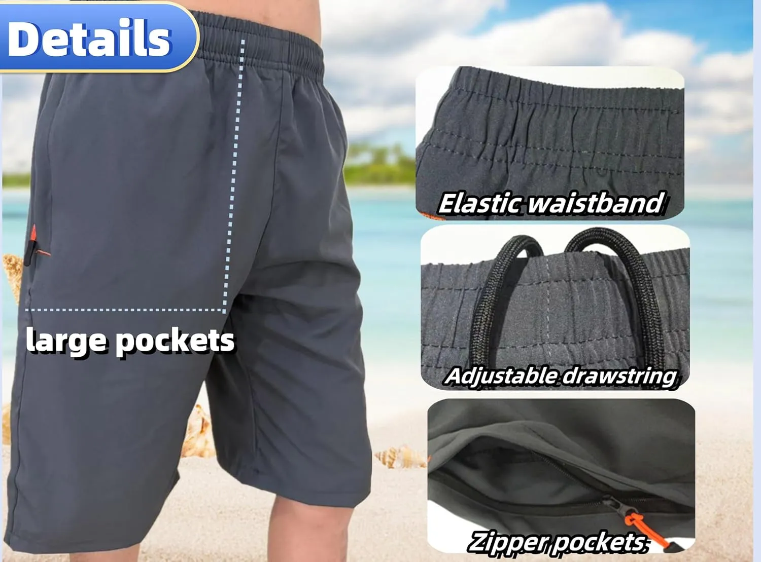 Men's Athletic Running Workout Shorts 11 inches Swim Trunks with Ziper Pockets Quick Dry Lightweight